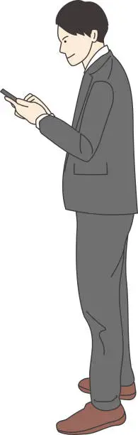 Vector illustration of Man facing sideways using smartphone