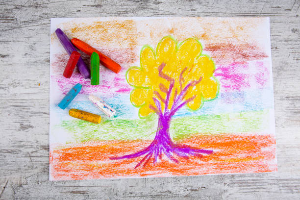 istock Child hand drawn painted tree picture 1487007517
