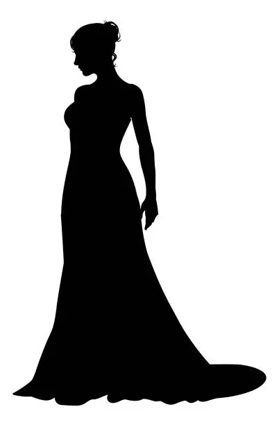 Vector illustration of Bride Bridal Wedding Dress Silhouette Woman Design