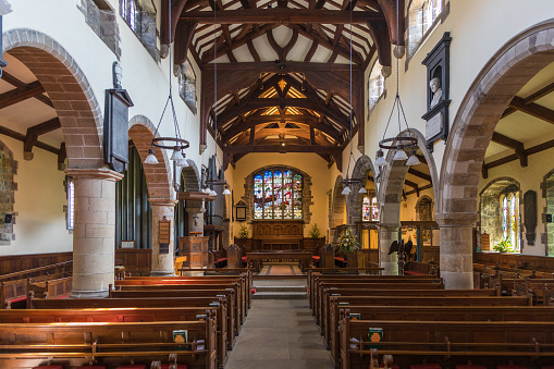 Sedbergh, Yorkshire Dales, UK - 20 April 2019: Interior of the St Andrew Church. Anglican parish church.