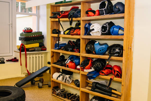 istock Gym full of karate helmets 1487017601