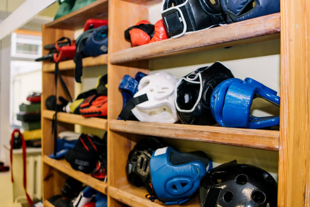 istock Gym full of karate helmets 1487017611