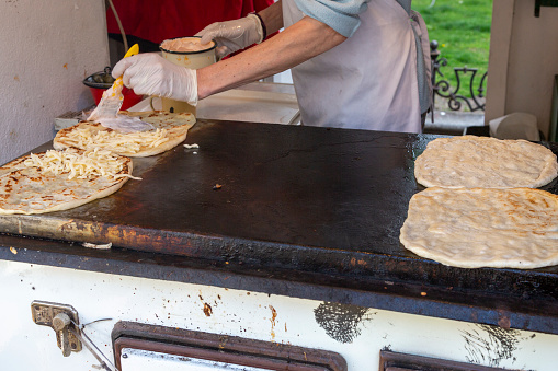 Pancakes, traditional Hungarian street food at the one of stalls in the streets of Budapest.
