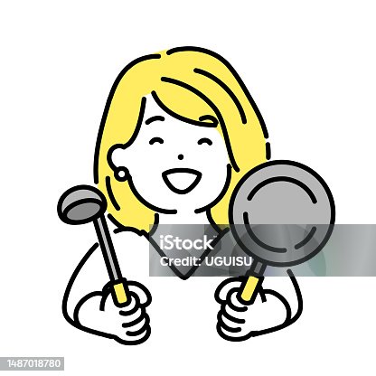 istock Illustration series of cute people. Female office worker. Cooking. 1487018780