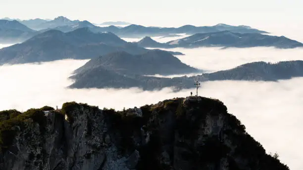 Mount Breitenstein in the Bavarian Alps above the clouds