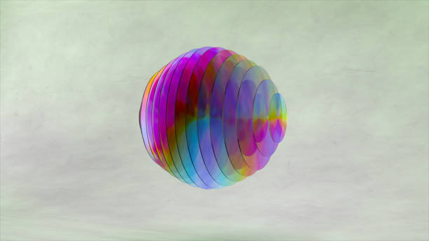 抽象的なコンセプト。平らな透明な円盤は球を形成します。波がディスクの色を変えます。虹。分離。 - spectrum geometry refraction sphere ストックフォトと画像