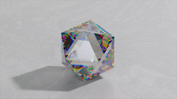 istock Sparkling light rhombus cut diamond with shadow and glowing highlights on white background. 1487020212