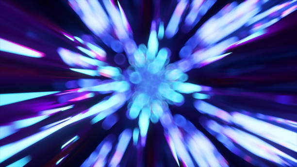 istock Digital data flow on road in concept of cyber global communication. Blue and red neon rays on a dark background. 1487020234