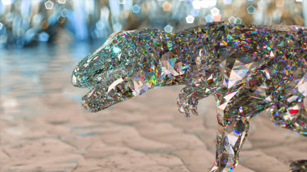 istock Nature and animals concept. Walking dinosaur. Low poly. Transparent blue color. 3d illustration 1487020254