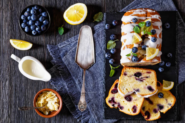 istock Lemon Blueberry Bread with Lemon Glaze, top view 1487025655