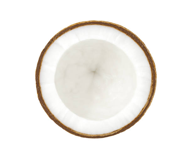 istock Coconut broken in half and inside with white pulp, isolated on white background with clipping path 1487028288