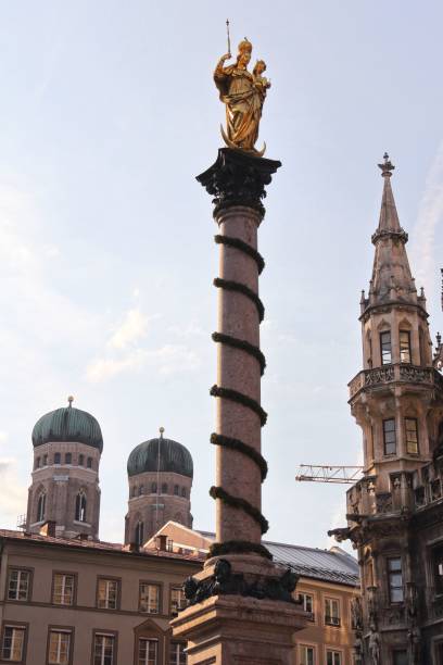 Golden statue on the Marienplatz main square in Munich Bavaria