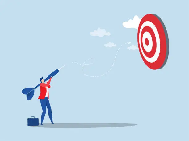 Vector illustration of achieve target concept ,businessman  holding dart to target bullseye to win in business strategy goal achievement winning to success vector illustrator.