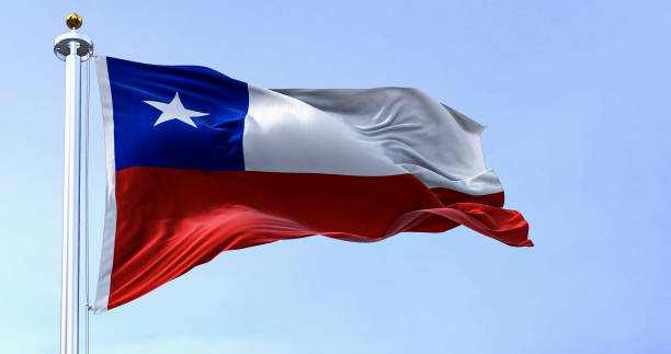 istock Chile national flag fluttering in the wind on a sunny day 1487030593