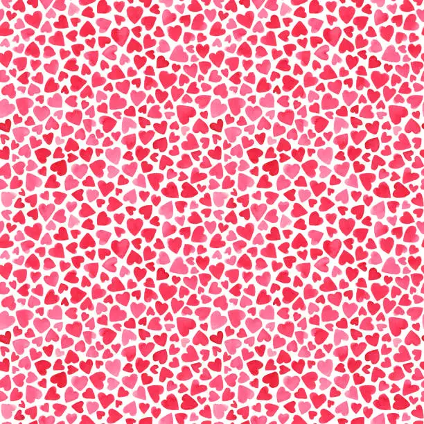 Vector illustration of Seamless pattern design with hand painted little carelessly scattered uneven red hearts isolated on white paper background - modern abstract vector illustration - creative template for Valentines Day, Mothers day, Fathers day - love sign