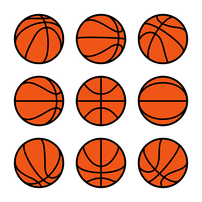 Basketball balls set. Editable stroke. Carefully layered and grouped for easy editing.