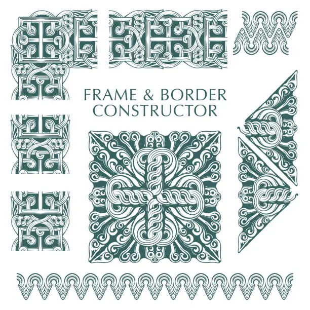 Vector illustration of Georgian traditional decorative ornament construction kit