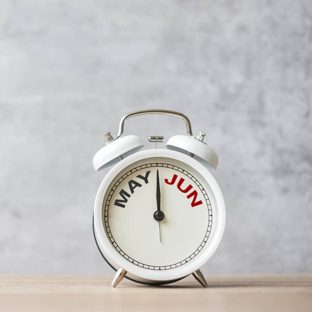 istock Hello June Changed from May month with vintage alarm clock on table background. Calendar, Monthly, New Start, Resolution, Goals, Plan, Action and Mission Concept 1487037746