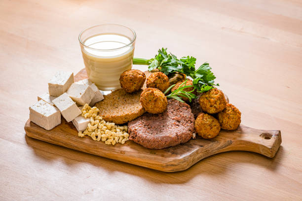 Plant-based meat and soy products stock photo