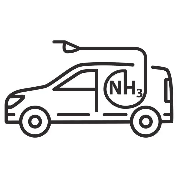 Vector illustration of Ammoniac gas fuel car.Transport uses NH3. Automobiles with ammoniac motor.