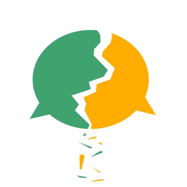 Problems in chat and messaging between people concept. Two broken message forms or speech bubbles. Flat vector illustration isolated on white background. Problems in chat and messaging between people concept. Two broken message forms or speech bubbles. Flat vector illustration isolated on white background communication-problems stock illustrations