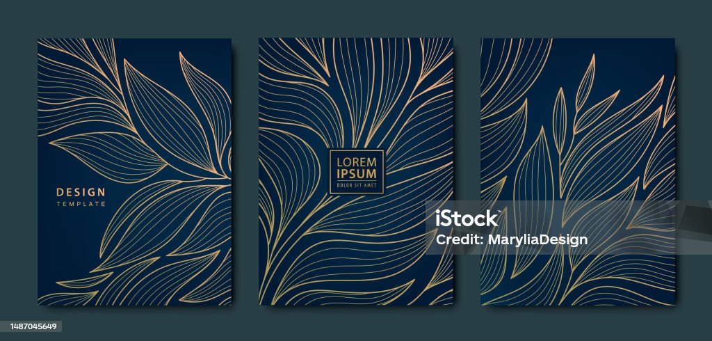 Vector Japanese Leaves Art Deco Patterns Floral Golden Elements