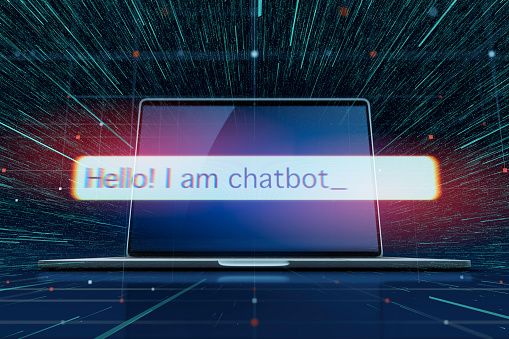 Chatbot text on futuristic conceptual neural network