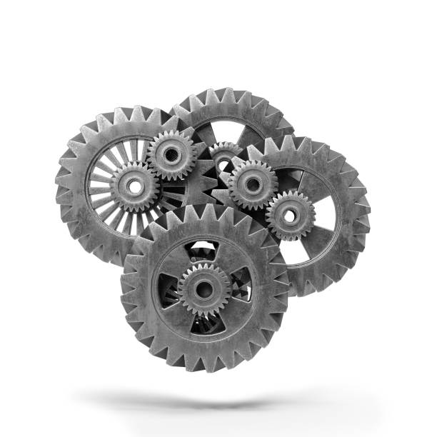 istock A cluster of interlocking metal gears isolated on a white background. 3d illustration . 1487046020