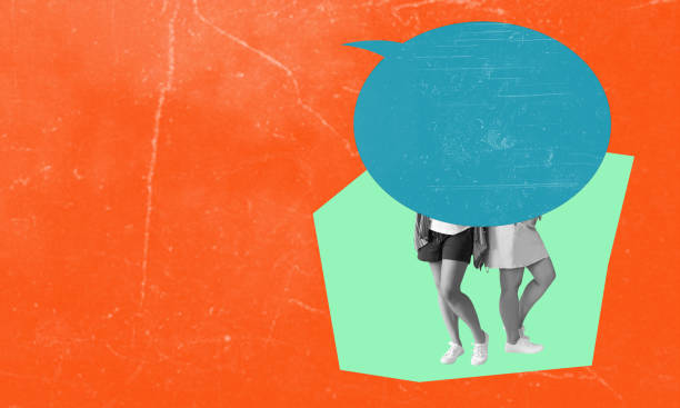 istock Creative Design. Two girls are covered in a giant speech bubble, symbolizing communication and collaboration. 1487046318