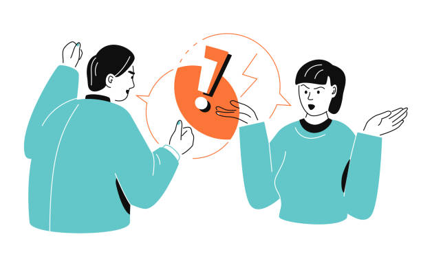 stockillustraties, clipart, cartoons en iconen met argue with an opponent - colorful flat design style illustration - heteroseksueel koppel