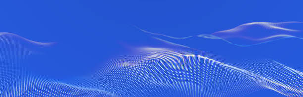 istock Wave of streaming particles on a light blue background. Abstract background with dynamic elements of waves and dots. 3d 1487058773