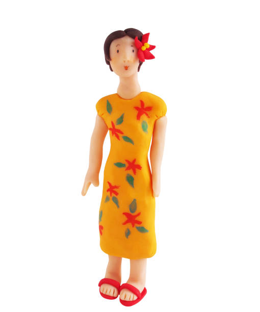 istock Tropical style woman in a floral dress(clay work) 1487058848