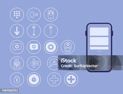 istock Outline functions for mobile device vector illustrations set 1487060252