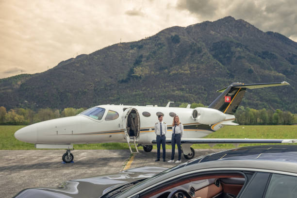 istock Pilots waiting for passenger outside private jet 1487061185