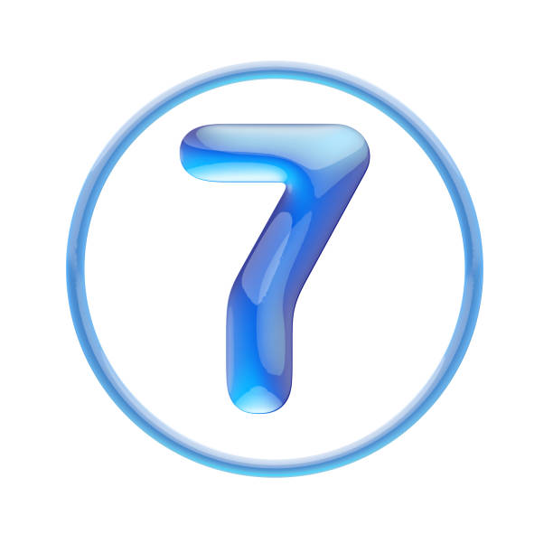set on numbers made of blue glass on white background, 3d rendering, seven