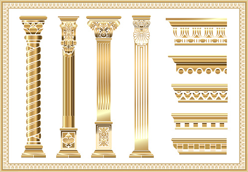 Contour coloring of classical columns. Set of patterns in vector graphics