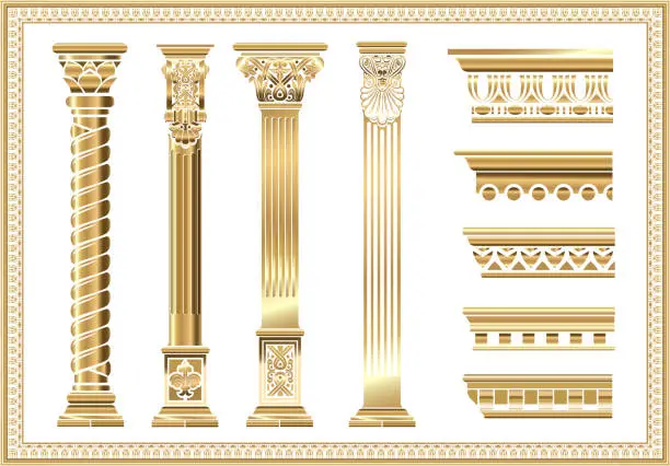 Vector illustration of Set of silhouettes classic vintage golden capitals