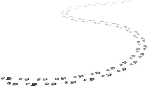 Vector illustration of Walking footstep trace, footprint trail background