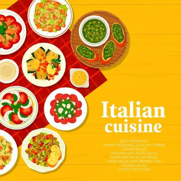 Vector illustration of Italian cuisine dishes menu cover page template