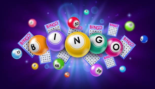 Bingo lottery balls and tickets background Bingo lottery balls and tickets. Jackpot win, gambling lottery and fortune chance, casino lotto, luck opportunity realistic vector background. Gamble lucky bet 3d backdrop with flying bingo balls reenactment stock illustrations