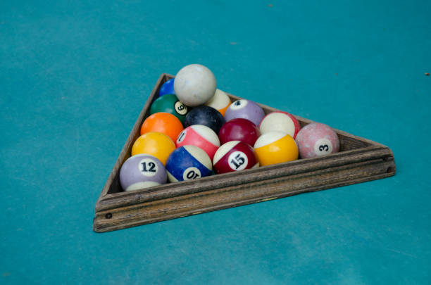istock Billiard balls in a pyramid on the pool table, photo stock 1487071429