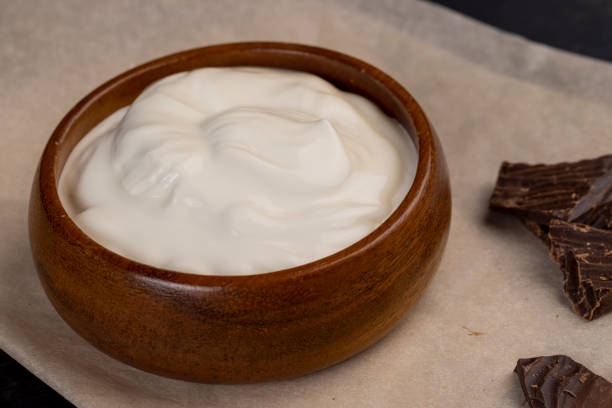 istock Creamy yogurt with chocolate close up 1487075687