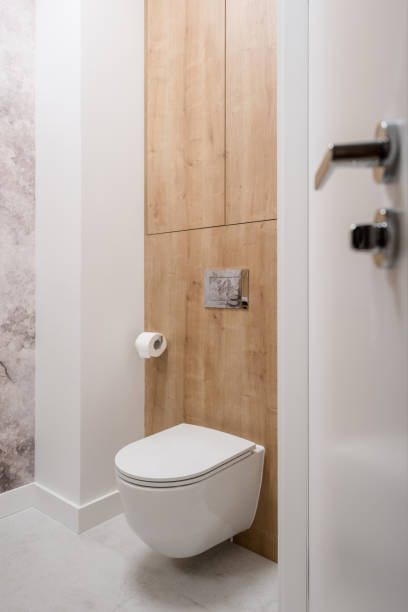 istock luxury restroom with toilet and concealed cistern 1487075798