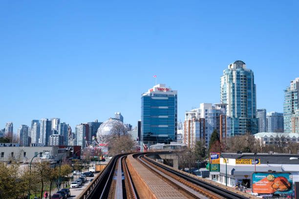 istock sky train road from Surrey to Vancouver passing trains skyscrapers office buildings science center and other stations from King George to Waterfront real life in a big city british columbia 2023 1487077110