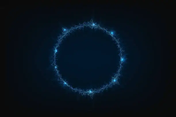 Vector illustration of Abstract circle line pattern spin blue green light isolated on black background in the concept of music, technology, digital