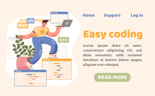 Computer Programming Pc Coding Landing Programmer Or Developer ...