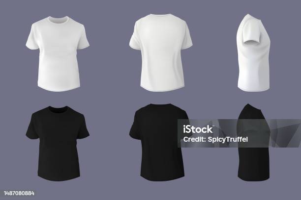 Black And White Blank Tshirt Mockup Front Back And Side View Sport