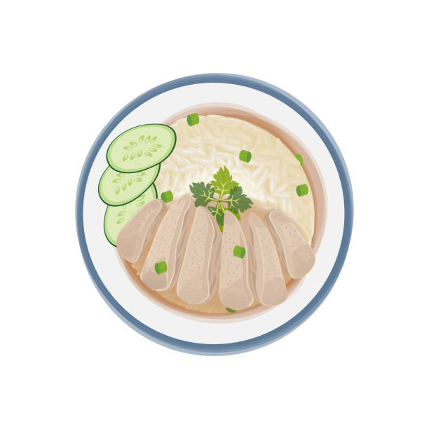 hainanese chicken rice ready to eat on a plate - 海南島 幅插畫檔、美工圖案、卡通及圖標