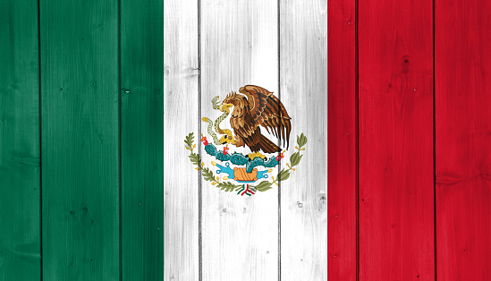 3D illustration of Two Wavy Crossed Flags of United States of America and Mexico, Sign of American and Mexican Relationships