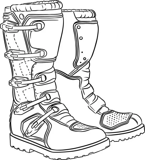 Vector illustration of Motorcycle boots for motocross bikes. Leg protection. Enduro sport.